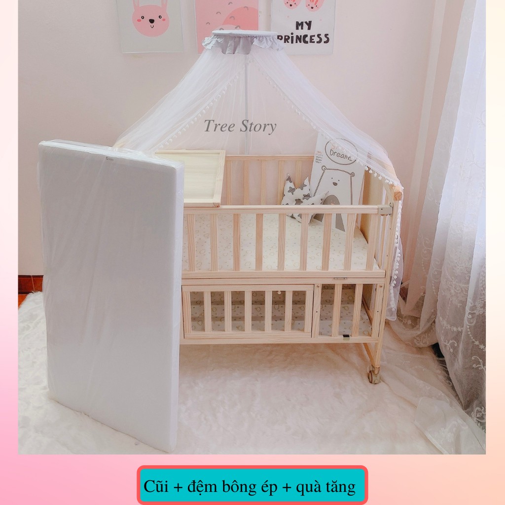 Nôi cũi đa năng 6 chế độ trọn bộ, quây cũi thiết kế Tree Story