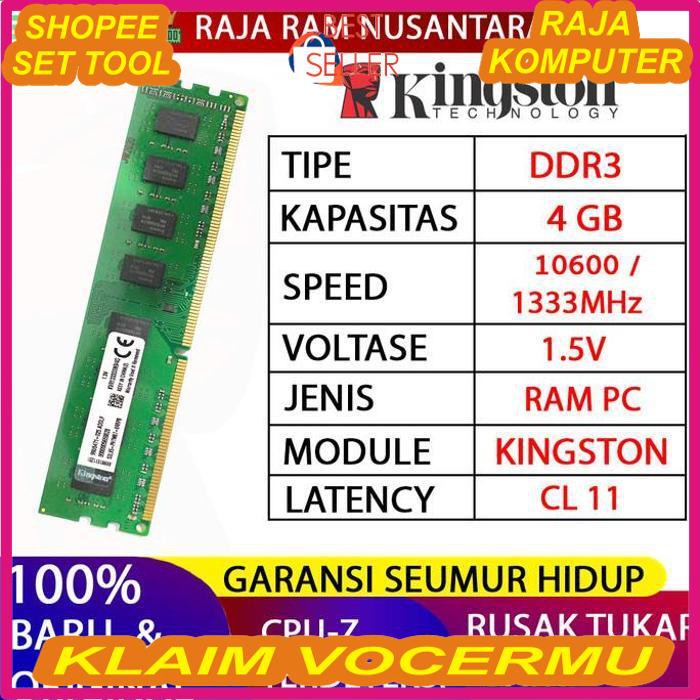 Ram KINGSTON DDR3 PC RAM 4GB 10600 / 1333 MHz 1.5v