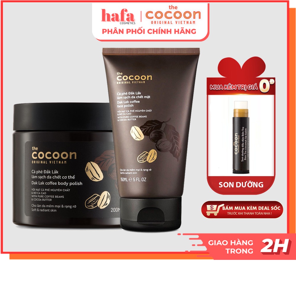 COMBO làm sạch da chết cơ thể và mặt từ cà phê Đắk Lắk Cocoon