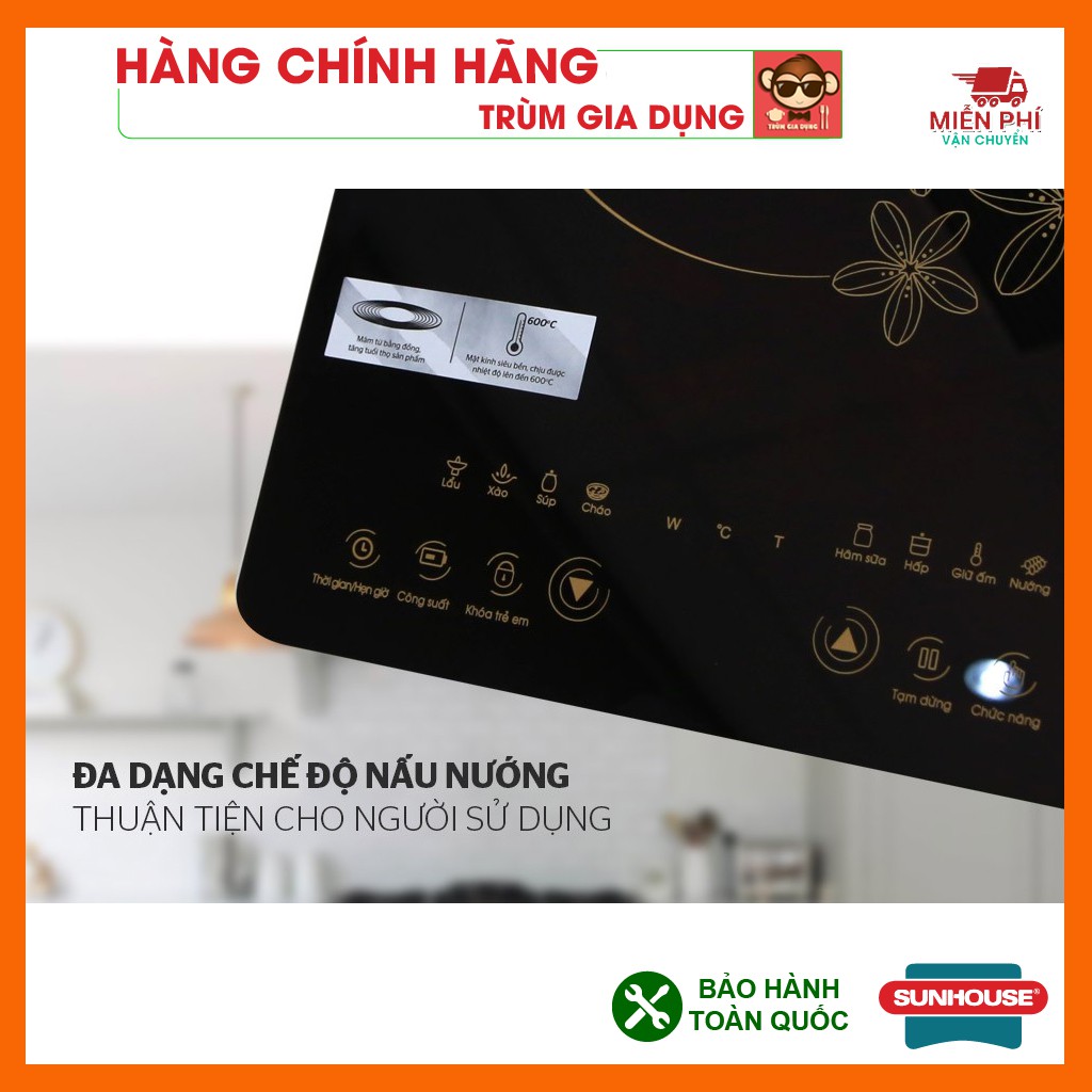 [Mã ELMS4 giảm 7% đơn 500K] Bếp từ cảm ứng sunhouse SHD6800, bếp từ đơn Sunhouse công suất 2000W kính chịu lực siêu bền.