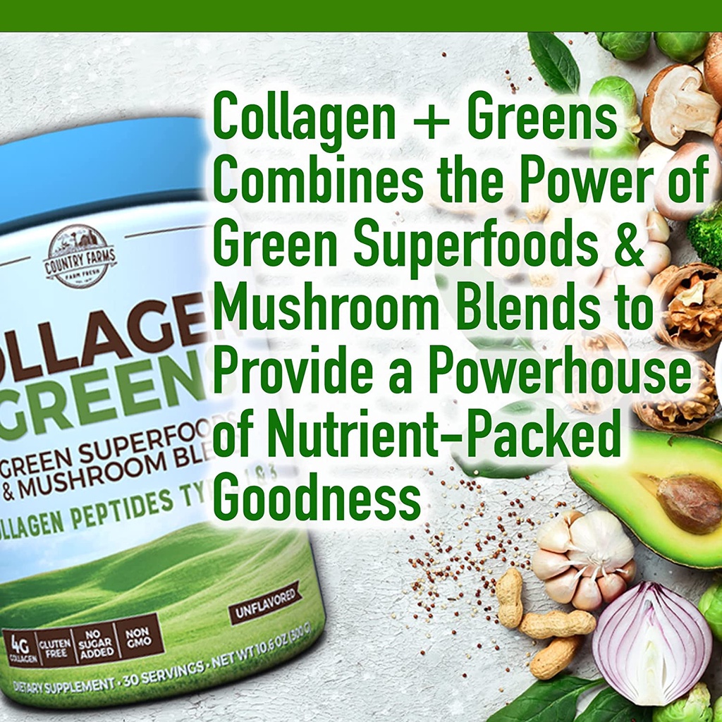 Collagen thủy phân và 23 siêu thực phẩm Country Farms Collagen Greens 300g