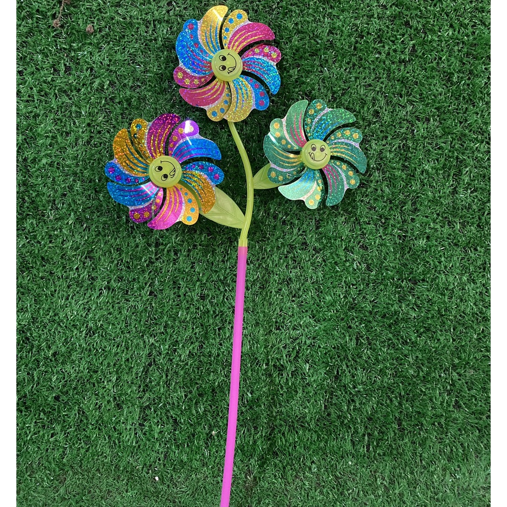 Chong chóng 3 cánh, 6 cánh bảy màu quay tròn trong gió cho bé