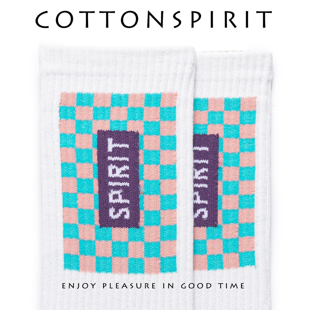 Vớ Cổ cao Chất Cotton Cao cấp Họa tiết sọc Caro Cá tính Hàn Quốc Tất Cao cổ Thể thao Phong cách đường phố