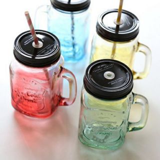 Combo 4 bình thủy tinh có ống hút
