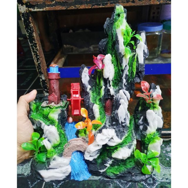CẢNH NÚI CÓ BÁNH QUAY TRANG TRÍ HỒ CÁ NON BỘ 24x12x25cm