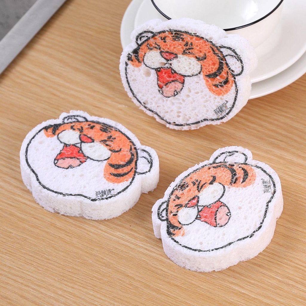 Miếng Bọt Biển Rửa Chén Chống Trầy Xước Hình Hổ Hoạt Hình Tái Sử Dụng Được