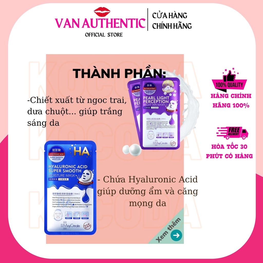 Mặt nạ đắp mặt siêu cấp ẩm MayCreate HA Xanh/Tím Pearl Light