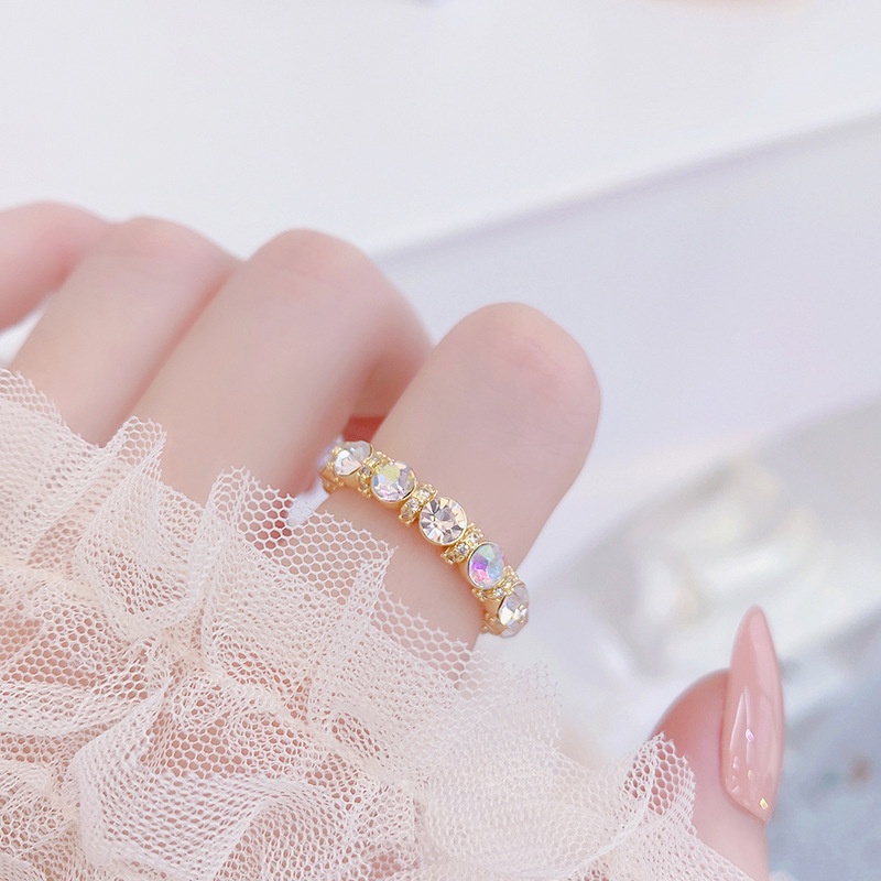 Nhẫn hở đính đá màu cầu vồng đơn giản phong cách Hàn Quốc cho nữ