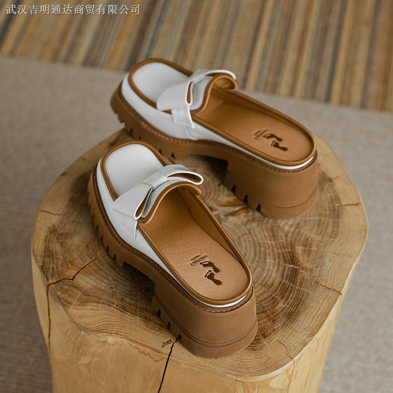 Dép bít mũi đế dày đính nơ thời trang xuân hè 2022 cho nữ