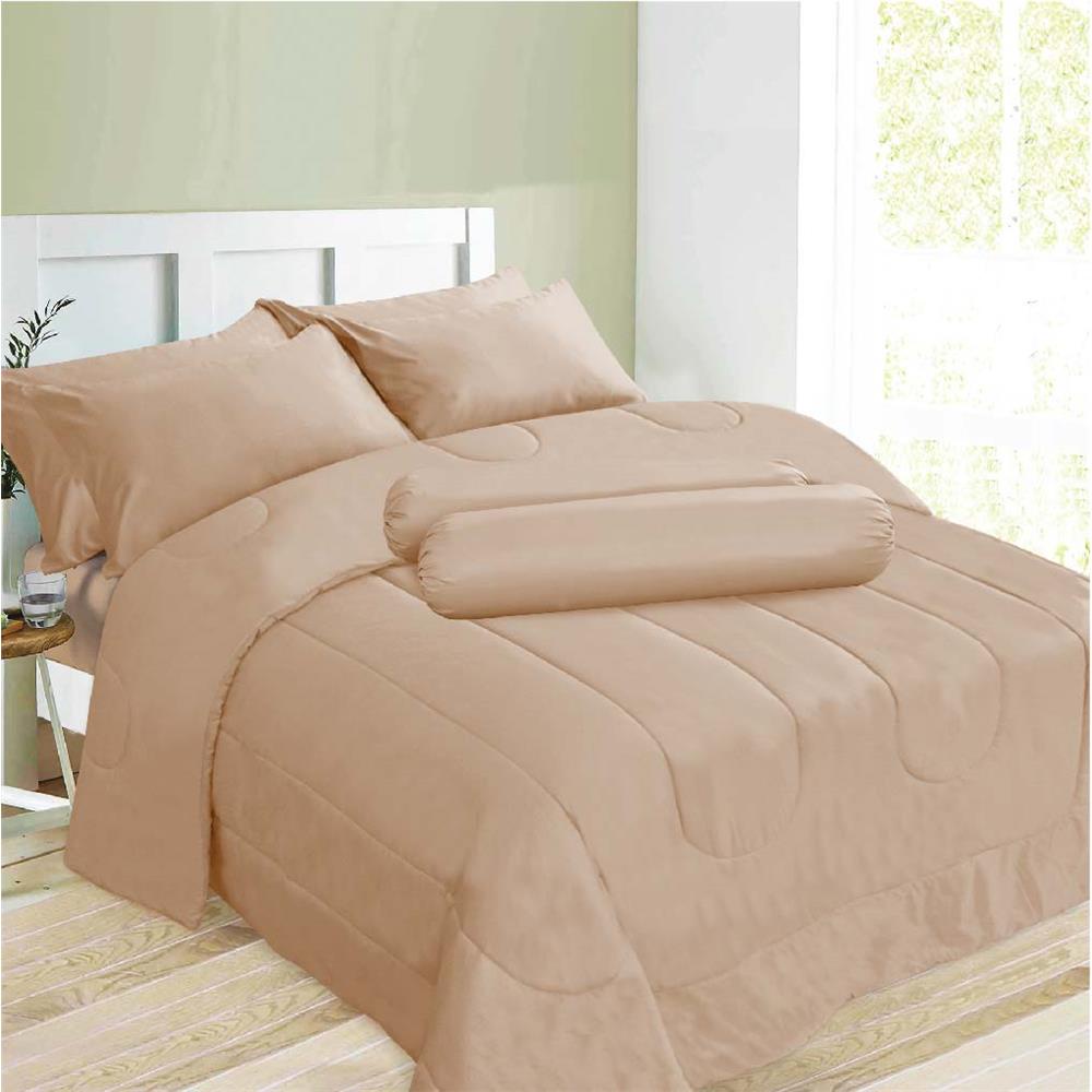 HomeBase HLS Bộ ga gối trải giường mền microfiber Thái Lan Queen size 152x198x30cm nâu trơn