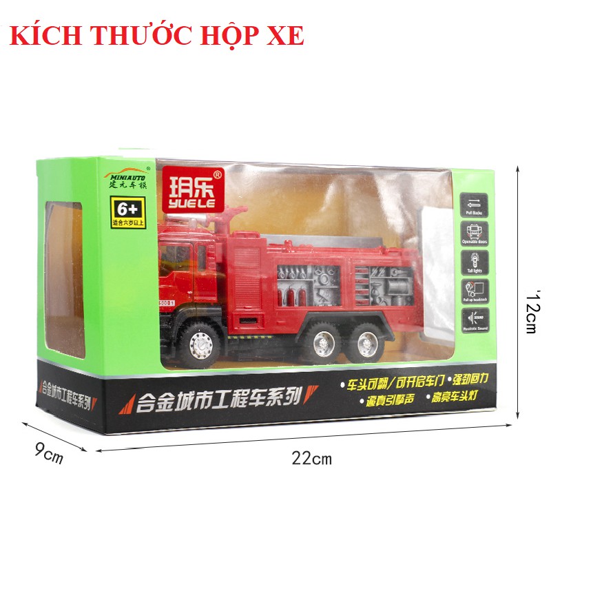 Xe ô tô cứu hỏa mini đồ chơi trẻ em mô hình tỉ lệ 1:50 có âm thanh và đèn mở được cửa xe