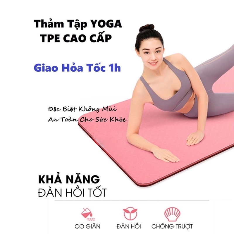 Thảm Tập YOGA, GYM Cao Su Non TPE Đúc Nguyên Khối 1 Lớp Định Tuyến Chống Trượt Tập Thể Dục Tại Nhà 6mm