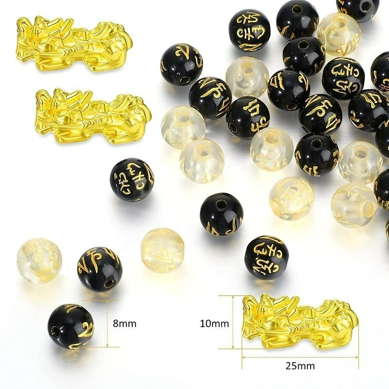 Vòng Tay Xỏ Hạt Đá Obsidian Mạ Vàng/Đen Mang Lại May Mắn Thời Trang Nữ