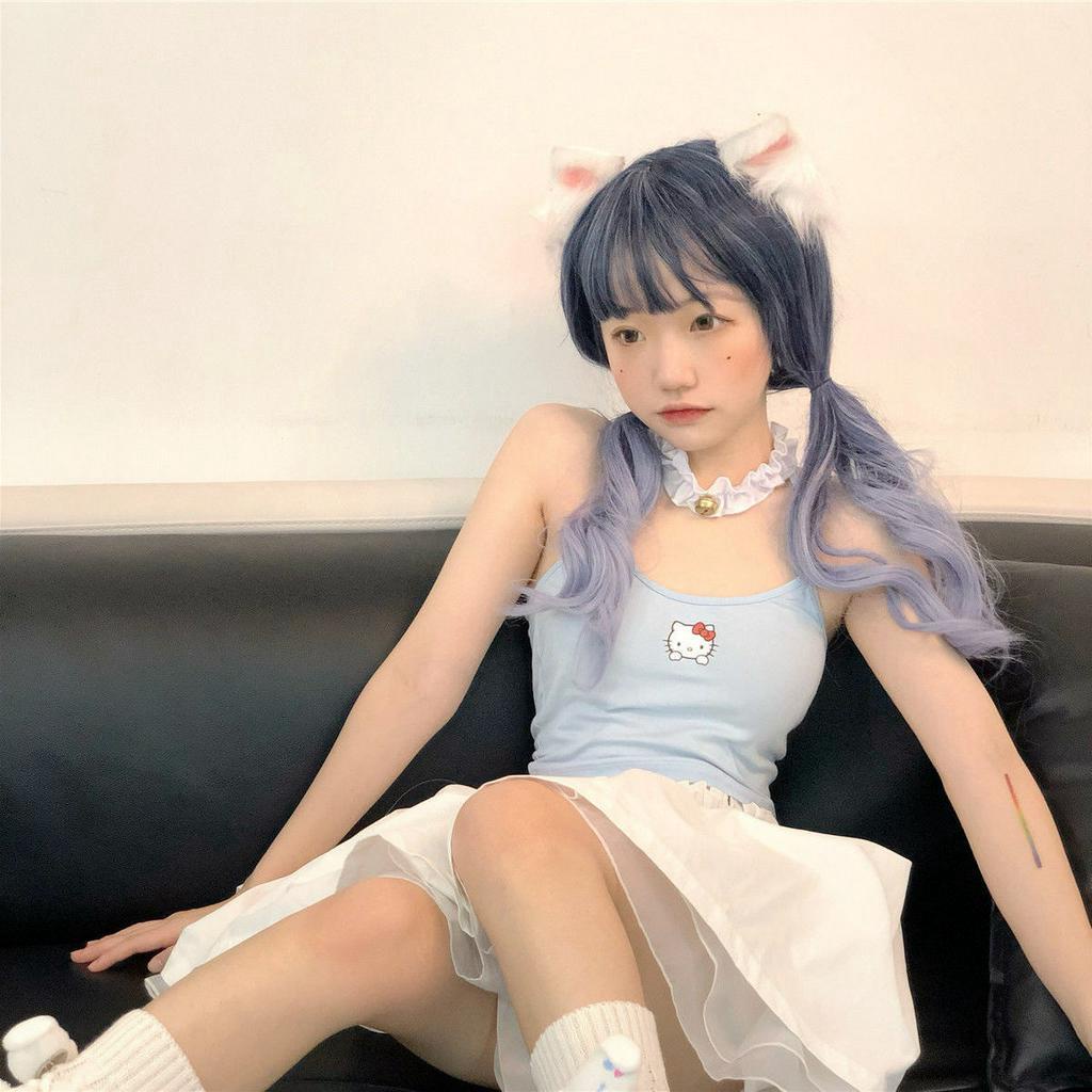 GM Áo Dây Nữ Cộc Tay In Hình Mèo Hello Kitty Dễ Thương