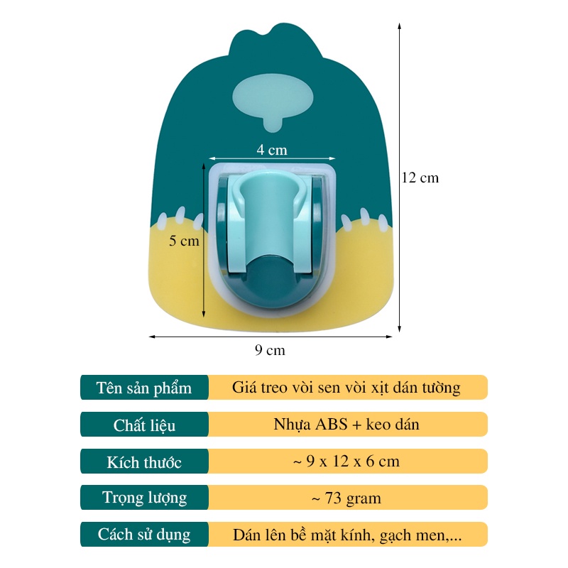 Móc treo kẹp giữ vòi sen, vòi xịt nhà tắm dán tường họa tiết hoạt hình (TVS03)