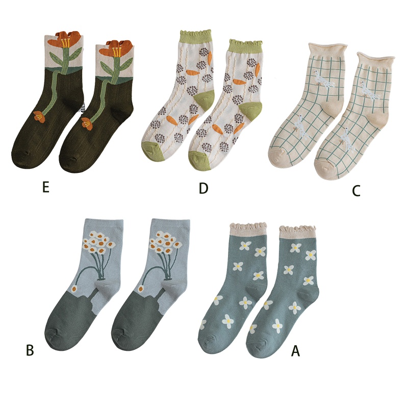 Xiangbao Vớ Cotton Nhún Bèo In Họa Tiết Hoa Nhiều Màu Sắc Phong Cách Harajuku Nhật Bản Cổ Điển Cho Nữ
