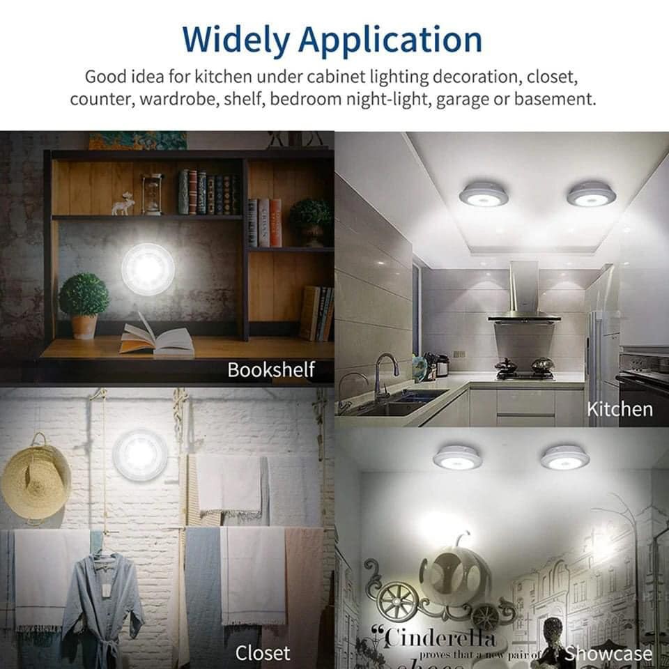 Đèn led dán tường thông minh treo cầu thang phòng ngủ gắn tủ trang trí - Bộ 3 bóng mini Điều khiển từ xa
