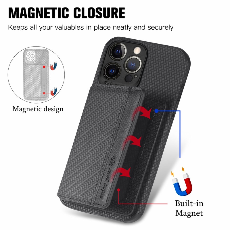 Ốp Điện Thoại Kèm Ngăn Đựng Thẻ Bằng Sợi Carbon Cho iPhone 13 12 Mini Pro Max
