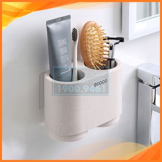 Giá kệ để đồ phòng tắm treo bàn chải đánh răng đa năng kèm 2 cốc cao cấp, không cần khoan tường ECOCO 9306