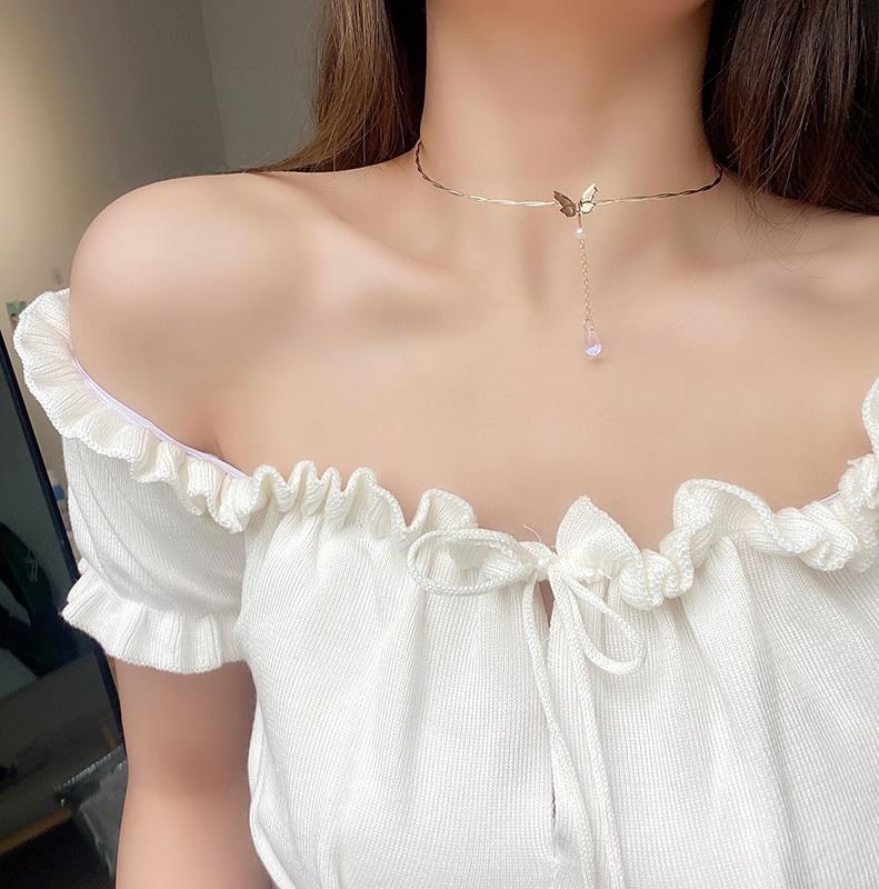 Dây Chuyền Hình Bướm Đính Ngọc Trai Phong Cách Hàn Quốc Sang Trọng