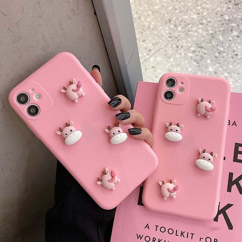 Ốp điện thoại 3D Cartoon cute cow head pink phone case cho SAMSUNG NOTE 20 ULTRA NOTE 5 S10 5G A10E S20FE M30S S21 PLUS soft shell