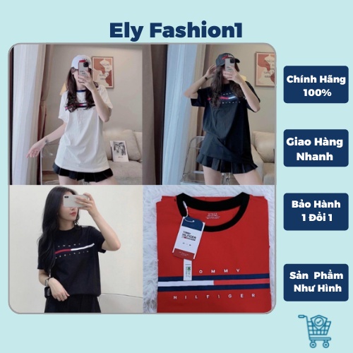 Áo Phông Tommy  Nam Nữ Tay Ngắn Vải Cotton 4 Chiều Mịn Mát Chuẩn Form ,Trắng -Xanh - Đỏ - Đen  Elyfashion1