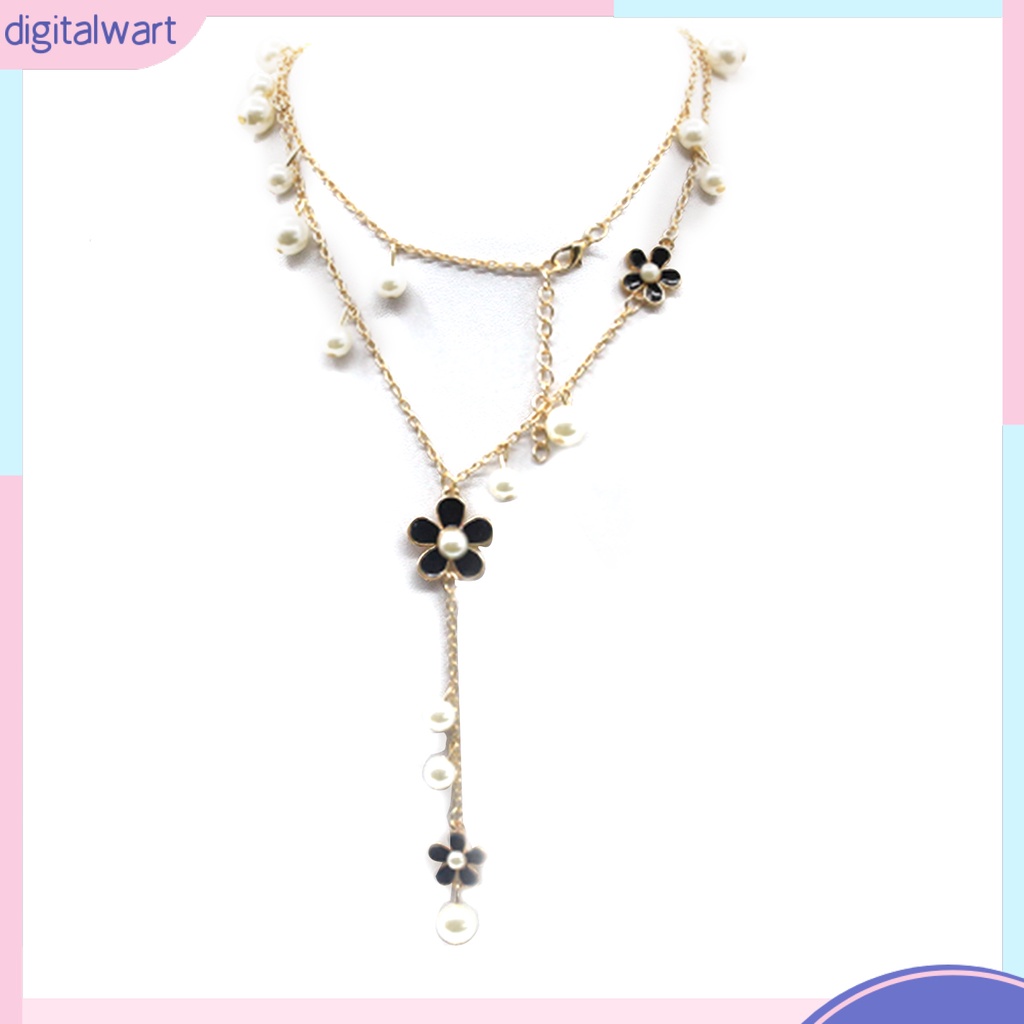 Vòng cổ Dáng Dài Mặt Hình Hoa Đính Ngọc Trai Nhân Tạo Thời Trang