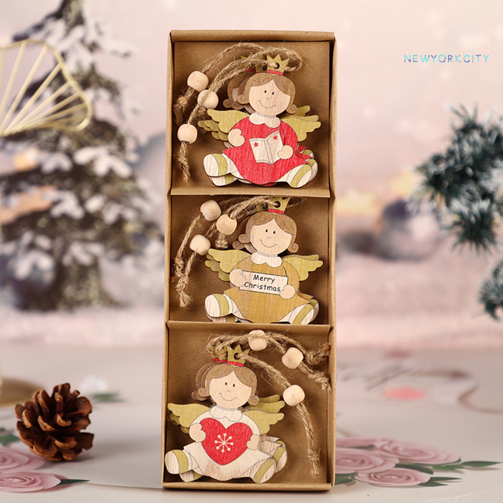 Set 9 Phụ Kiện Trang Trí Giáng Sinh Bằng Gỗ Hình Ông Già Noel Hoạt Hình Độc Đáo