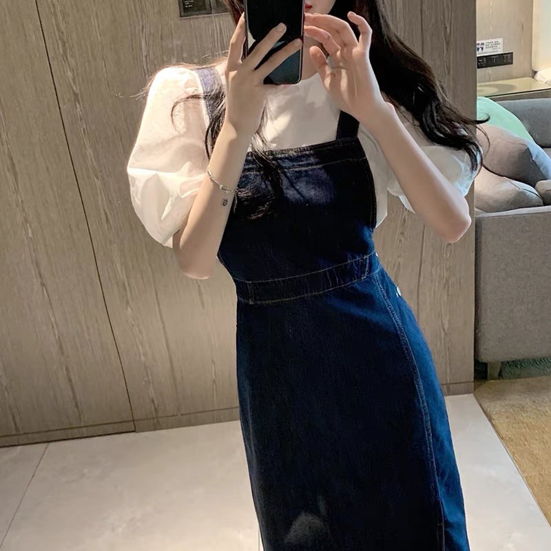 Set Váy Yếm Jean Xẻ Dáng Dài | BigBuy360 - bigbuy360.vn