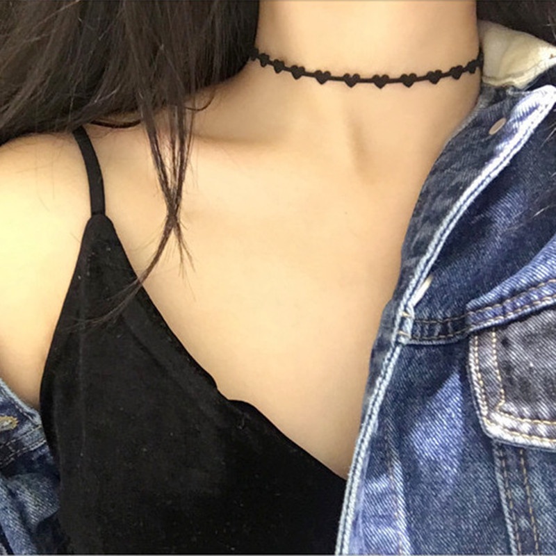 【JIHE】Choker dây chuyền mặt trái tim ba chiều phong cách Nhật Hàn thời trang