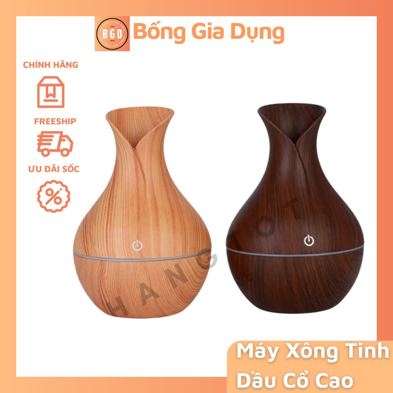 Máy Phun Sương Tạo Độ Ẩm, Khuếch Tán Tinh Dầu Vân Gỗ Cổ Cao Tặng Kèm Tinh Dầu Xông Phòng Thiên Nhiên