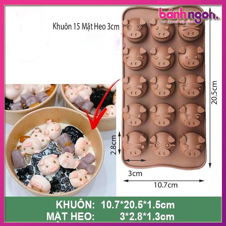 Khuôn Silicon Làm Kẹo Dẻo/Khuôn Silicon Thạch, Socola Mặt Heo Biểu Cảm