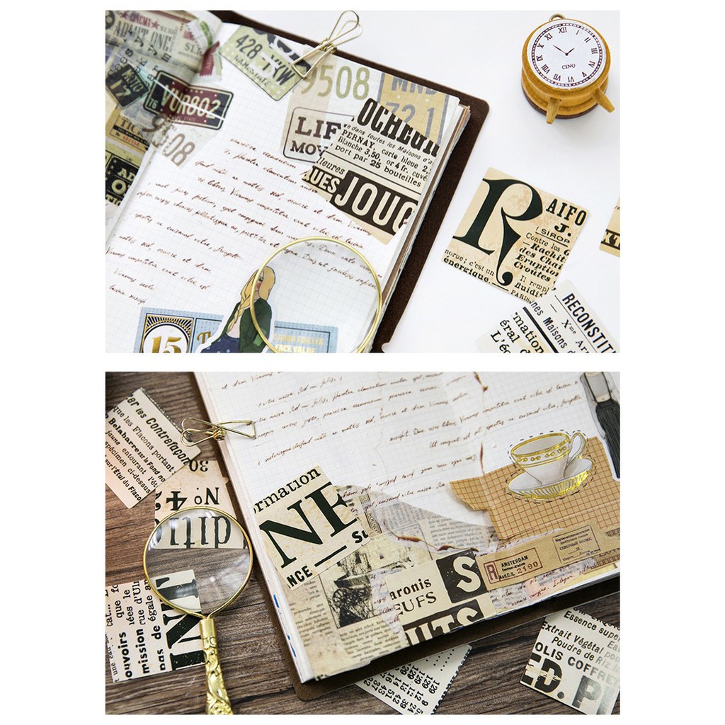 HỘP 46 STICKER BÁO VINTAGE TRANG TRÍ SỔ TAY BULLET JOURNAL PLANNER
