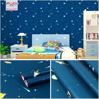 Giấy dán tường vũ trụ xanh khổ 45cm