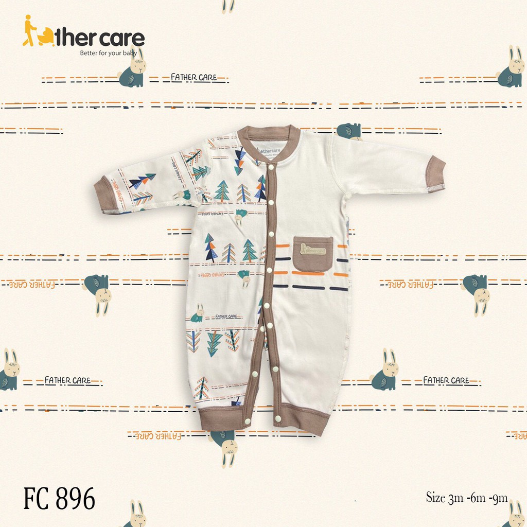 Bộ Body sơ sinh Cài Giữa FatherCare Nỉ - Thỏ &amp; Cây FC896