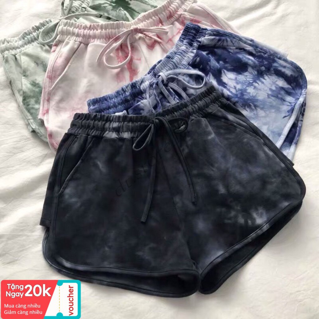 freeship Quần Short Loang Nữ Ống Rộng ,Quần Đùi Nữ Dây Rút Túi Trước 4 Màu V013