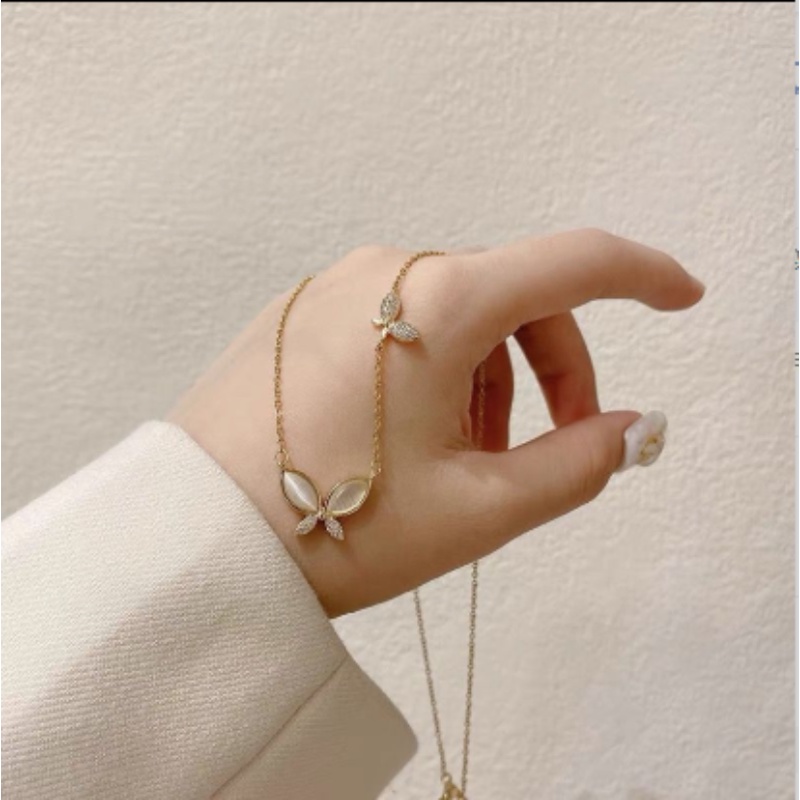 Dây Chuyền Mặt Hình Bướm Đính Đá Opal Sang Trọng Cho Nữ