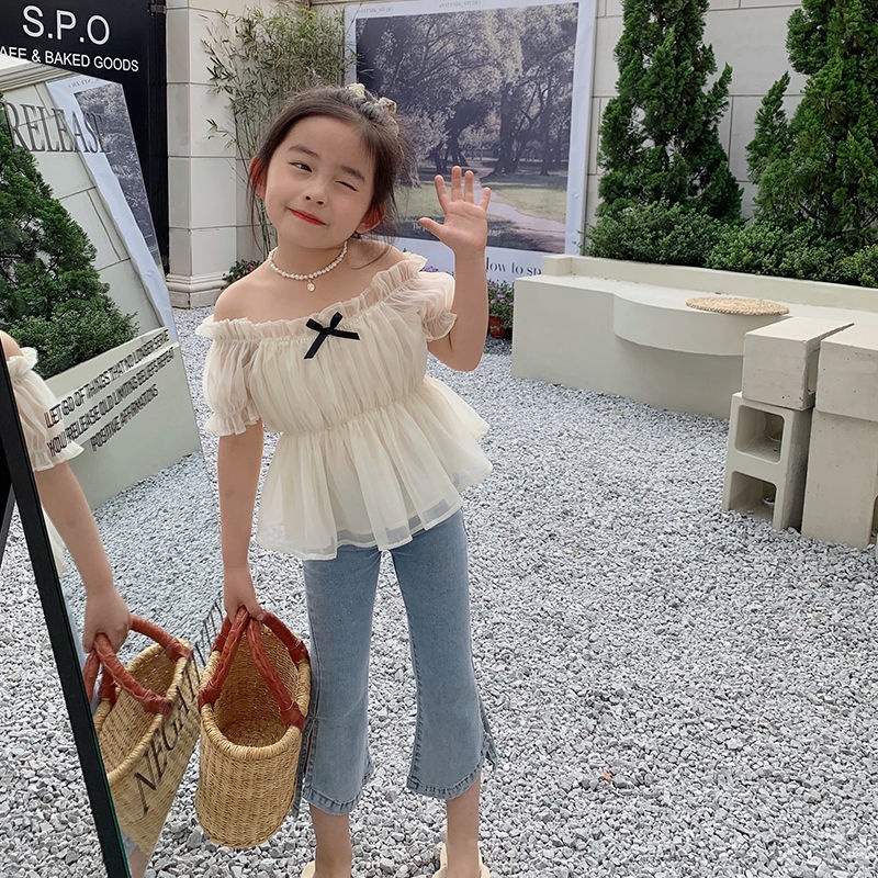 Áo Kiểu Tay Ngắn Phồng Hở Vai Phong Cách Phương Tây Dành Cho Bé Gái