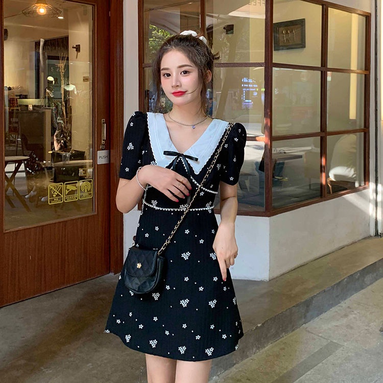 Đầm Tay Phồng Màu Đen Phong Cách Pháp Thời Trang Mùa Hè Cho Nữ 2021