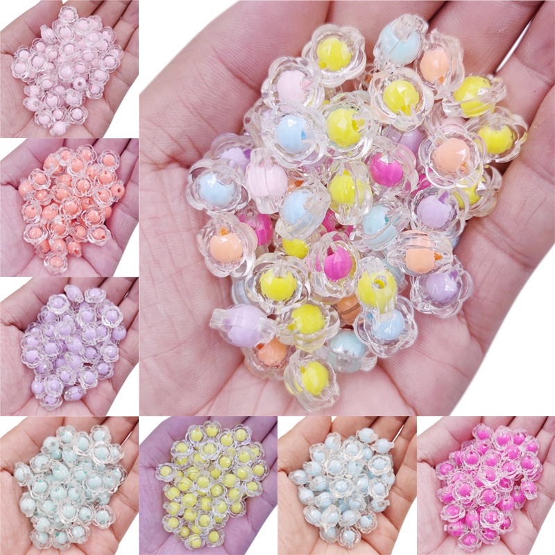 Bộ 20 Hạt Nhựa Trong Suốt Hình Hoa 13mm Làm Vòng Tay/Vòng cổ
