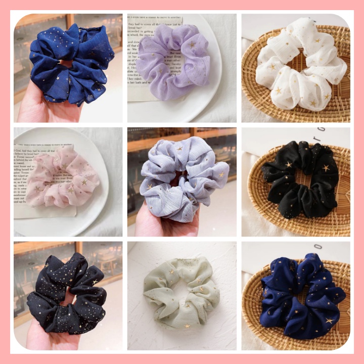 Dây buộc tóc Scrunchies bằng vải voan in họa tiết ngôi sao thời trang Hàn Quốc dành cho bạn gái - D'Lavia
