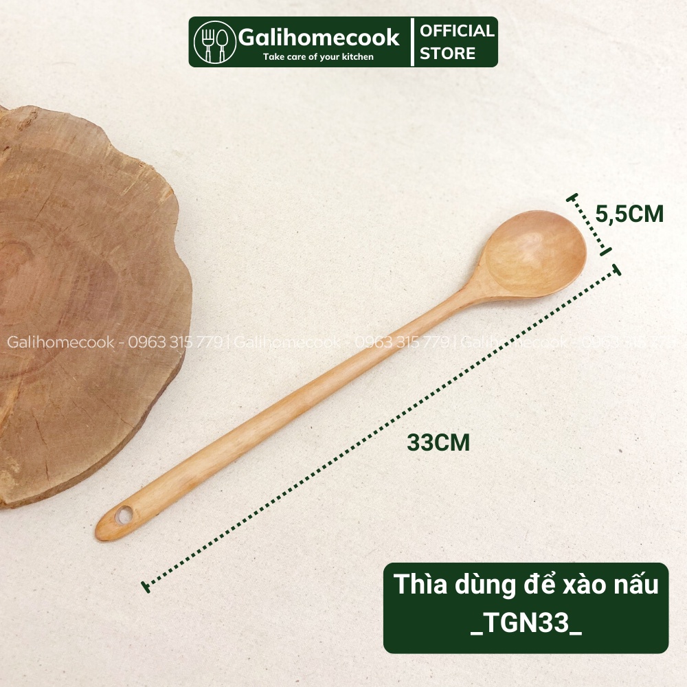 Thìa Muỗng Gỗ Cán Dài Xào Nấu, Nấu Ăn Bằng Gỗ Nhãn, Muỗng Gỗ Cán Dài Bền Đẹp, Tiện Lợi | Galihomecook