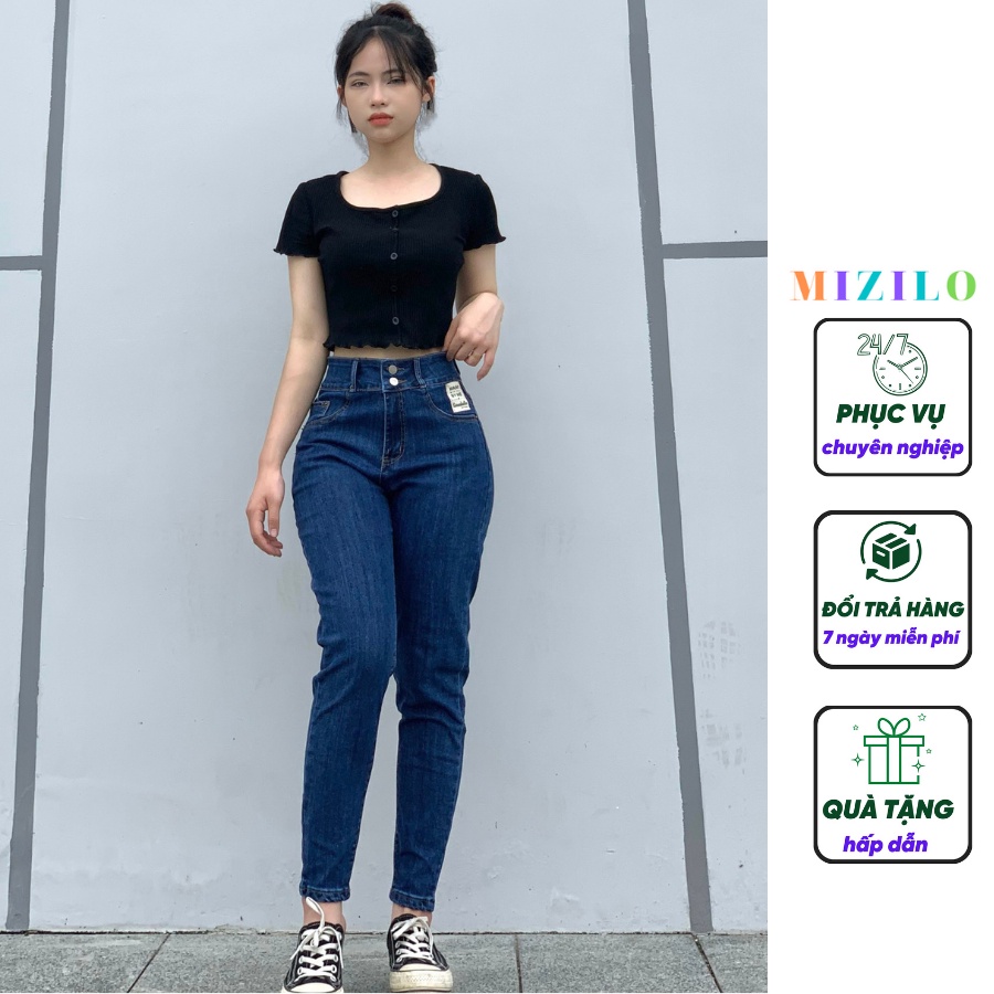 Quần jean baggy bò nữ 2 cúc lưng cao co giãn 4 chiều, form quần jeans đẹp siêu tôn dáng, màu xanh 88223. Ảnh thật 100%