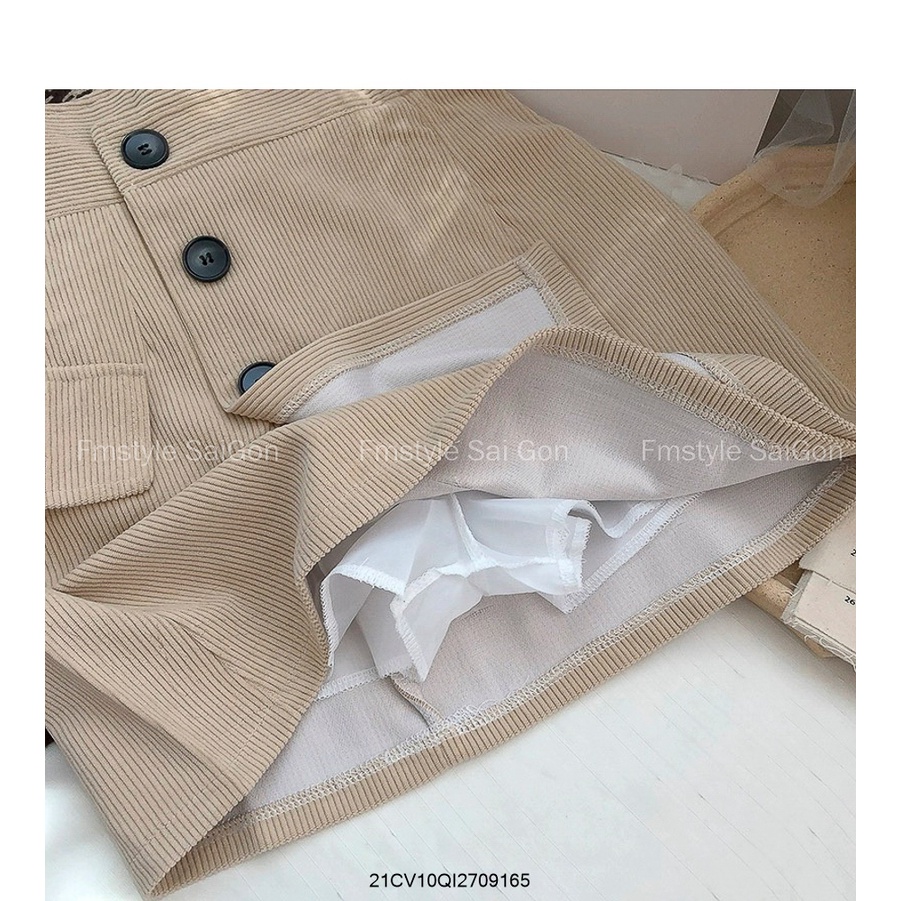 Chân váy nhung chữ A lệch cạp 3 nút kiểu dáng ulzzang thời trang nữ Fmstyle Saigon 21CV10QI2709 | BigBuy360 - bigbuy360.vn