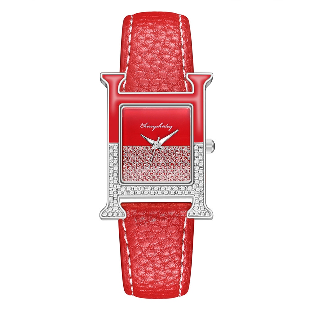 Đồng hồ thời trang mặt hình chữ nhật đính đá nhân tạo long lanh cho nữ