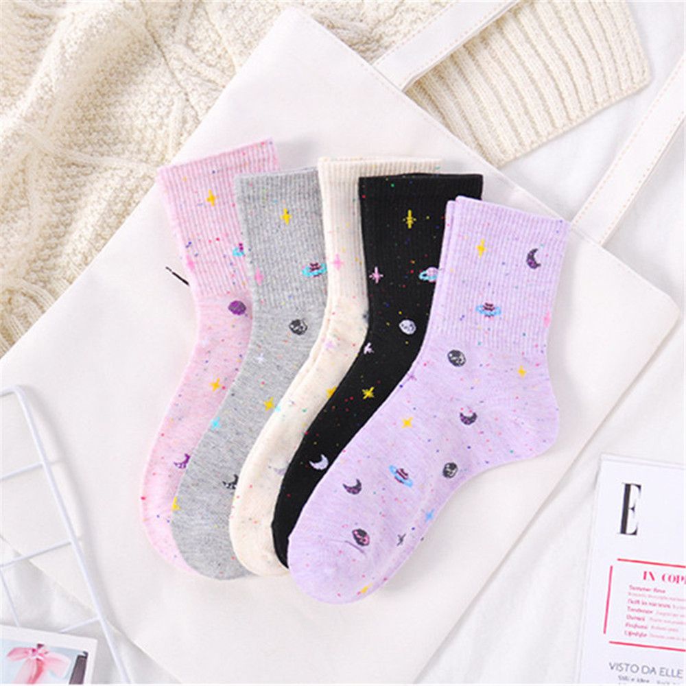 Vớ dài ngang bắp chân in hình hành tinh ngôi sao thời trang Hàn Quốc cho nữ