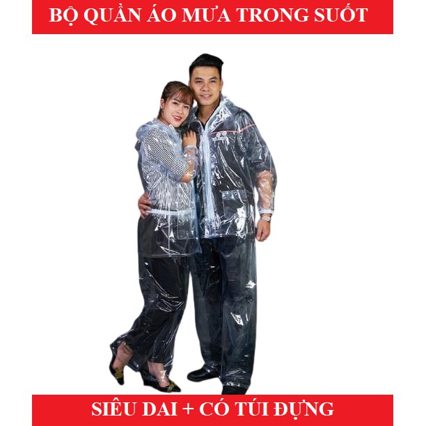 BỘ QUẦN + ÁO MƯA SIÊU DAI TRONG SUỐT THÀNH NAM ( giá tốt )