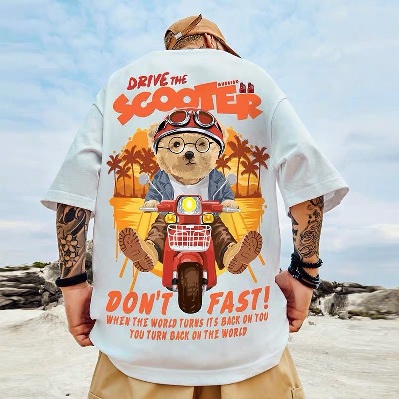 Áo Thun Tay Ngắn Dáng Rộng In Họa Tiết Gấu Hoạt Hình Thời Trang Mùa Hè Cho Nam Và Nữ Size M-8XL