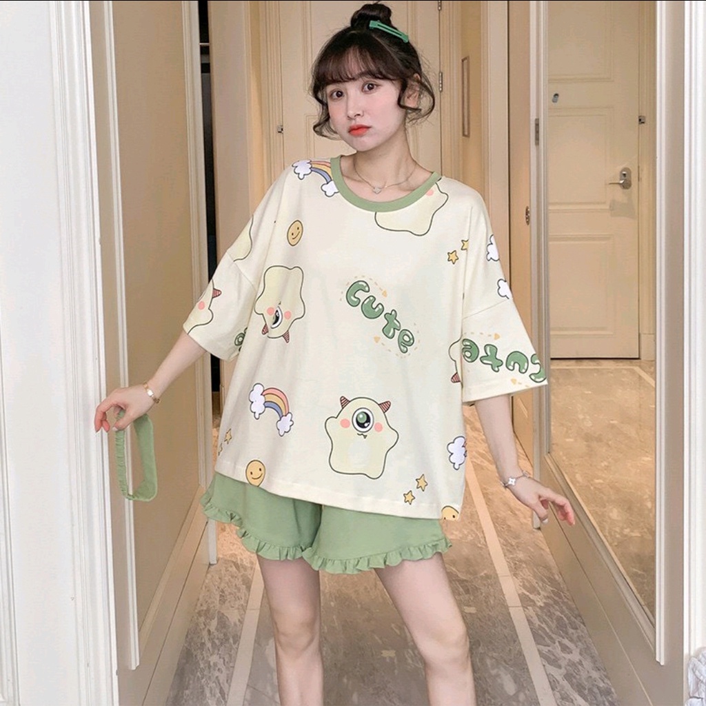 Set Quần Áo Thun Cộc Tay Nữ "Cute" Thời Trang Mùa Hè Hot Hit MENFASHION1989 - WM SET 007