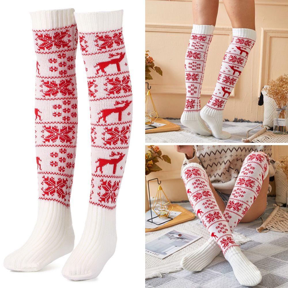 Tất Dệt Kim Dày Giữ Ấm Đầu Gối Phong Cách Giáng Sinh